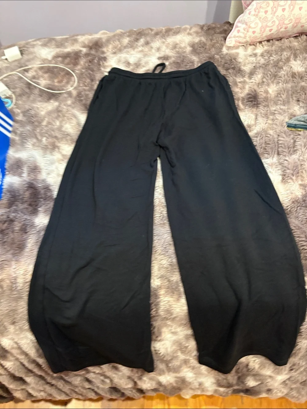 Kids Black Wide-Leg Sweatpants with Drawstring